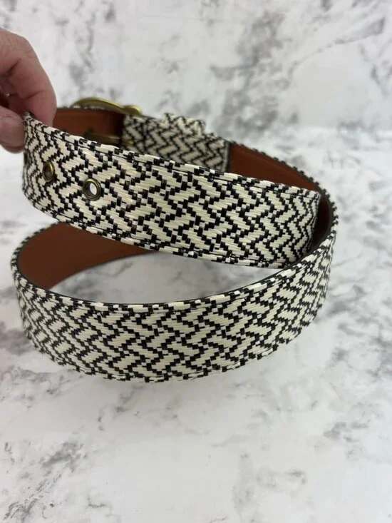 *Womens Herringbone Waist Belt Size Med Black White Casual Acadamia Career Dress - Picture 3 of 5